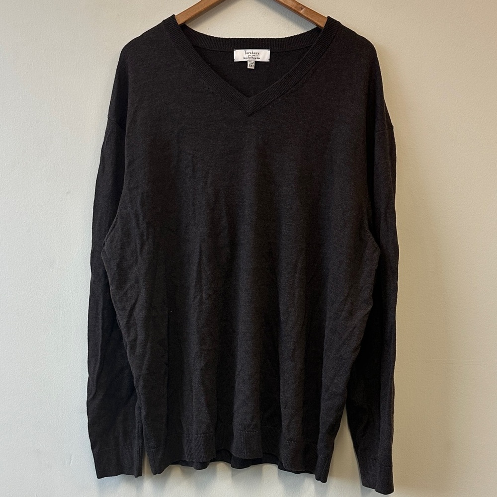 Turnbury 100% Merino Wool Cocolate Brown Heather V-Neck Sweater